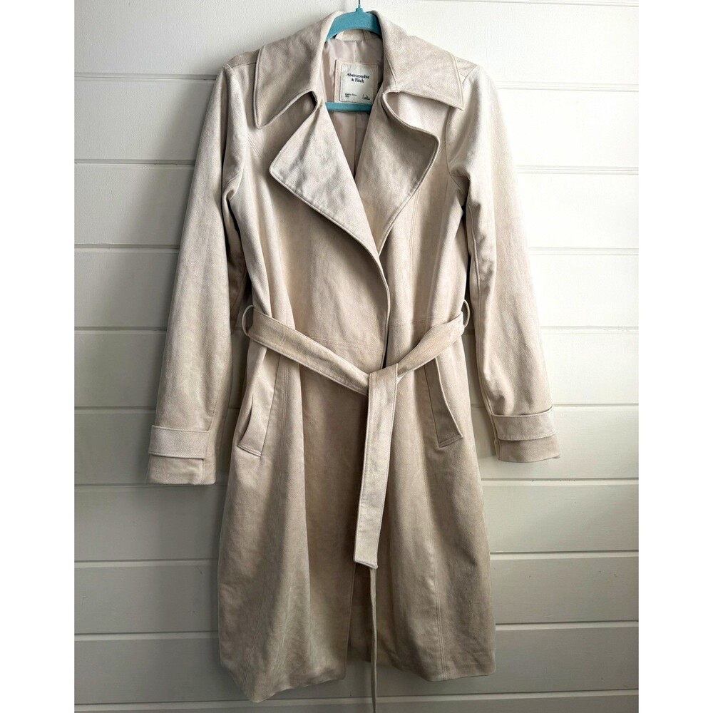 Abercrombie & Fitch Vegan Faux Suede Belted Trench Coat Beige Women's Size L